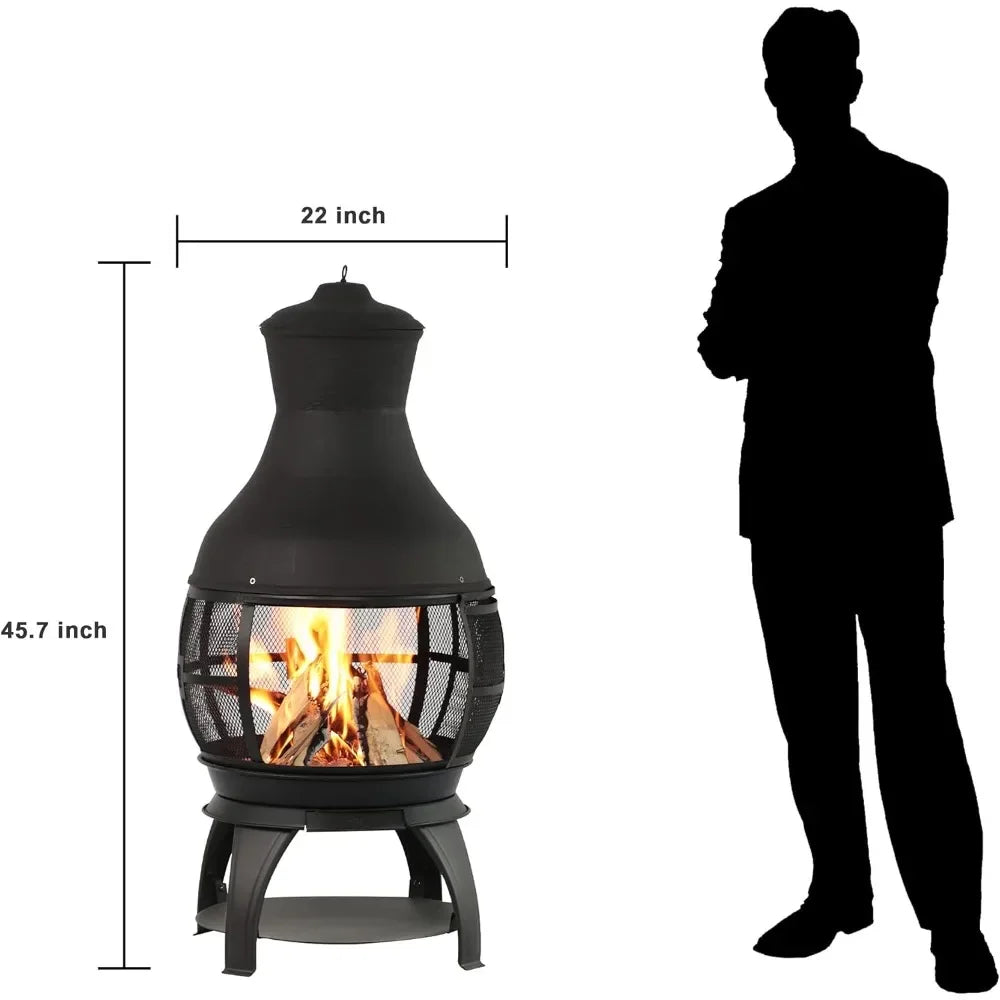 Wood Burning Fire Pits Chimenea Outdoor Fireplace Wooden Firepit, Brown-Black Customized