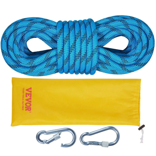 32ft 10mm Ultra Strong Static Climbing Rope 26KN Resistance 4% Stretch Protection Rope with 2 Clips and Bag