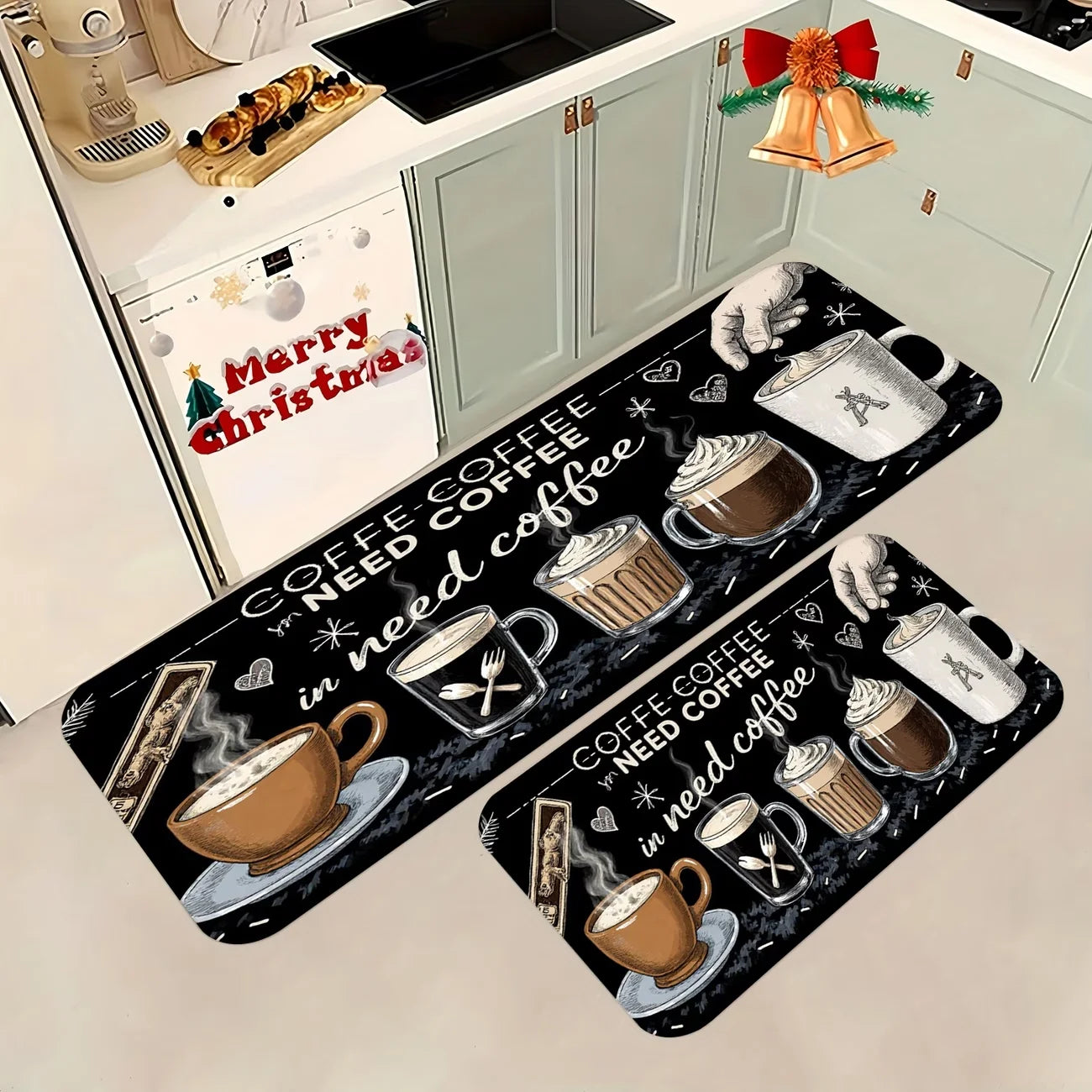 Coffee Pattern, Machine-Washable, Dirt-Trapping Rectangular Mat for Bathroom, Living Room, Doorway & Contemporary