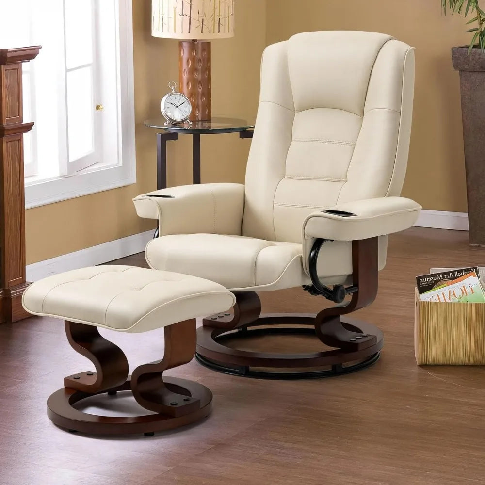 Reclining Chair with Vibration Massage Faux Leather Recliner with Ottoman Swivel Wood Recliner Chairs, Customized