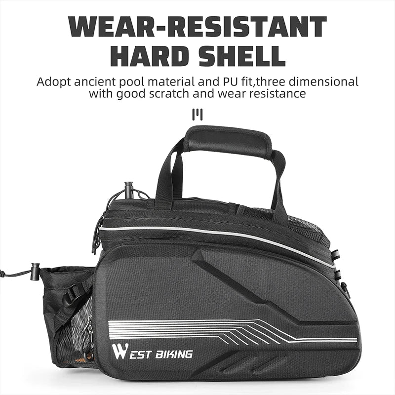 WEST BIKING Hard Shell Bicycle Pannier Bag 20-35L Large Capacity MTB Road Bike Rear Seat Bag Portable Travel Shoulder Bag