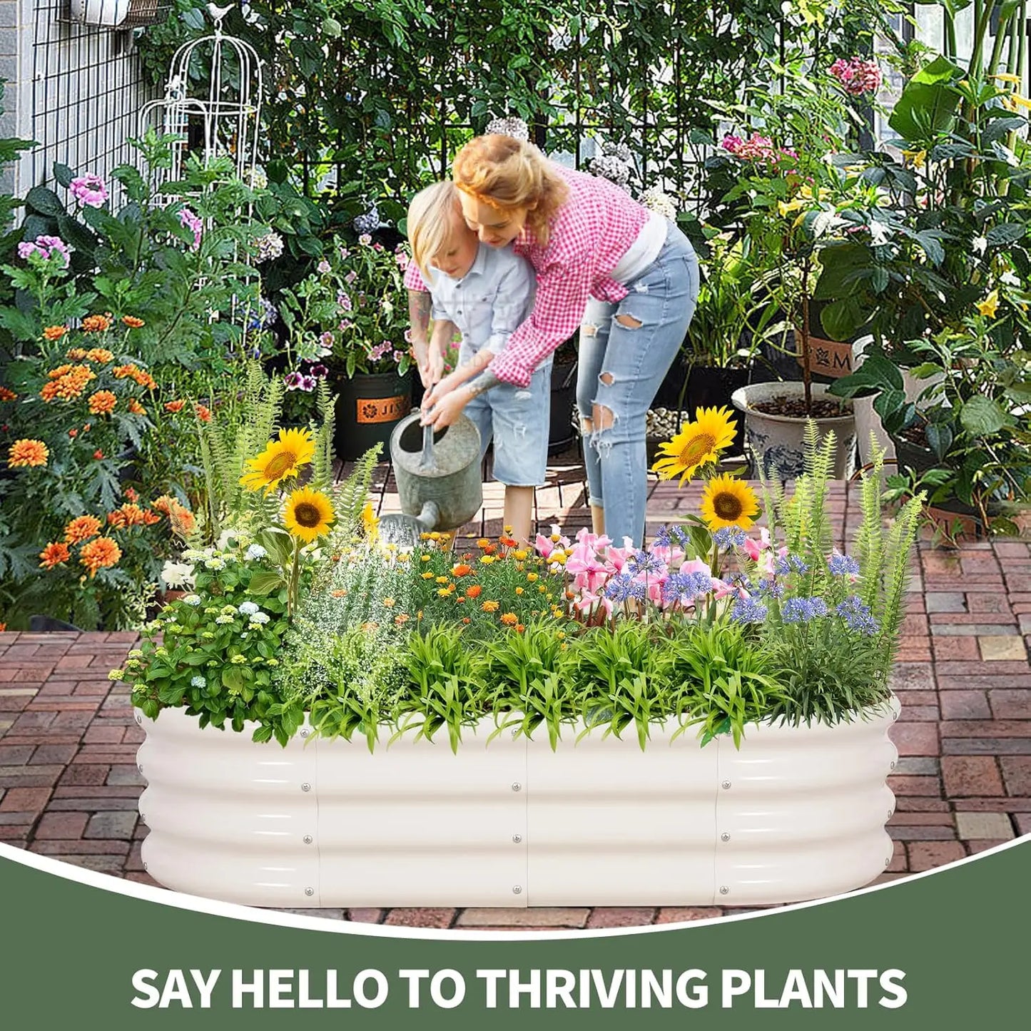 Galvanized Metal Raised Garden Bed Kit, 4x2x1ft Outdoor Planter Box with Tools, White-2 Pack for Vegetables and Flowers