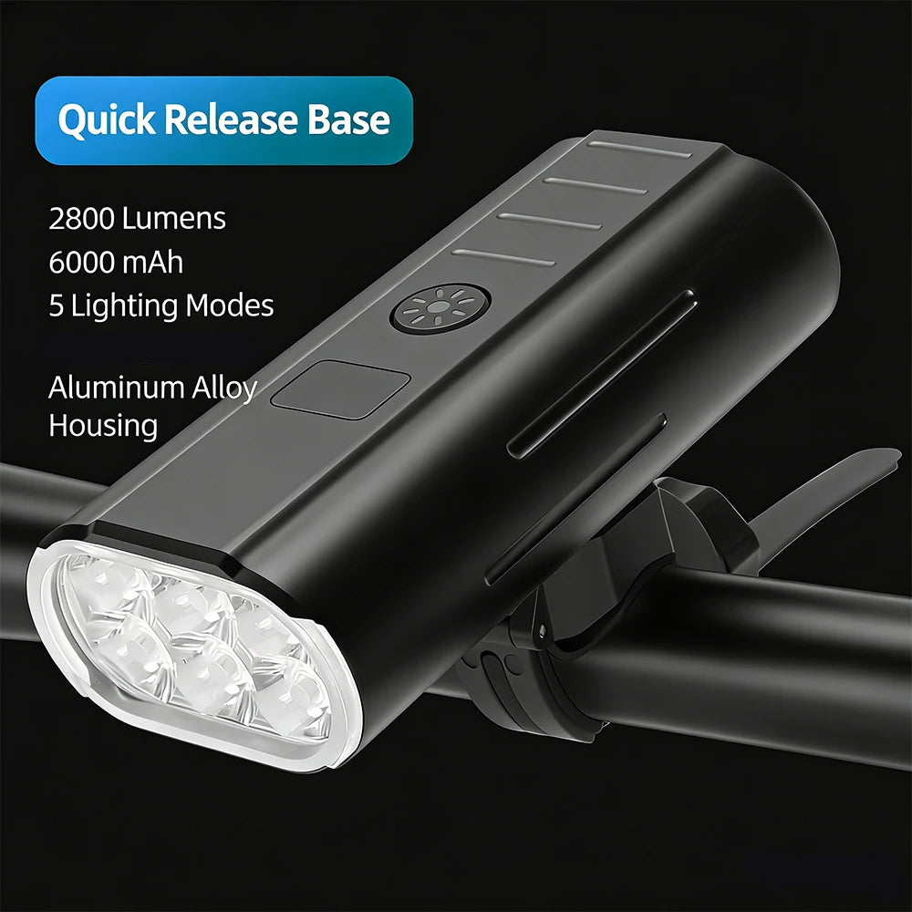 BUCKLOS LED Bike Light 2800 Lumens Bicycle Lamp 6000mAh Bicycle Front Lamp Aluminum Alloy Bike Headlight MTB Front Lantern