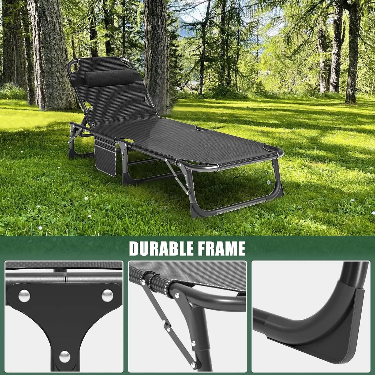 Outdoor Folding Chaise Lounge Chair with Mattress, 5 Position Adjustable Patio Reclining, Customized