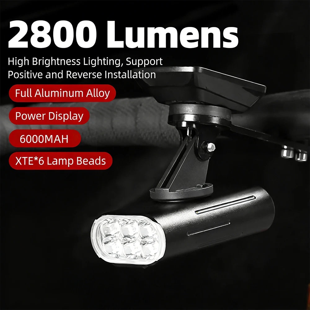 BUCKLOS LED Bike Light 2800 Lumens Bicycle Lamp 6000mAh Bicycle Front Lamp Aluminum Alloy Bike Headlight MTB Front Lantern