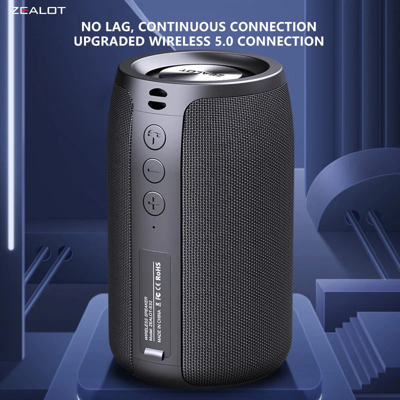 ZEALOT S32 5W Wireless Bluetooth Speaker, Portable Subwoofer, 1800mAh, 10H Playtime, Loud Stereo, Booming Bass