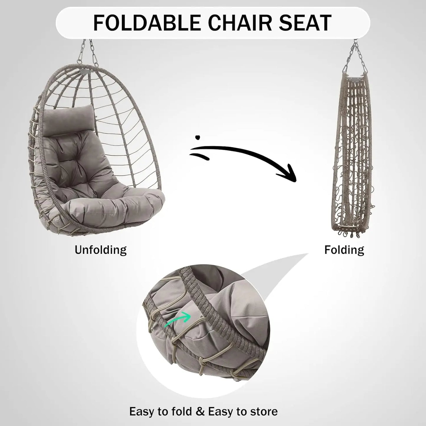 Hanging Egg Chair with Stand, Outdoor Indoor Rattan Wicker Swing Chair, Foldable Patio Hammock with Cushion, Dark, Customized