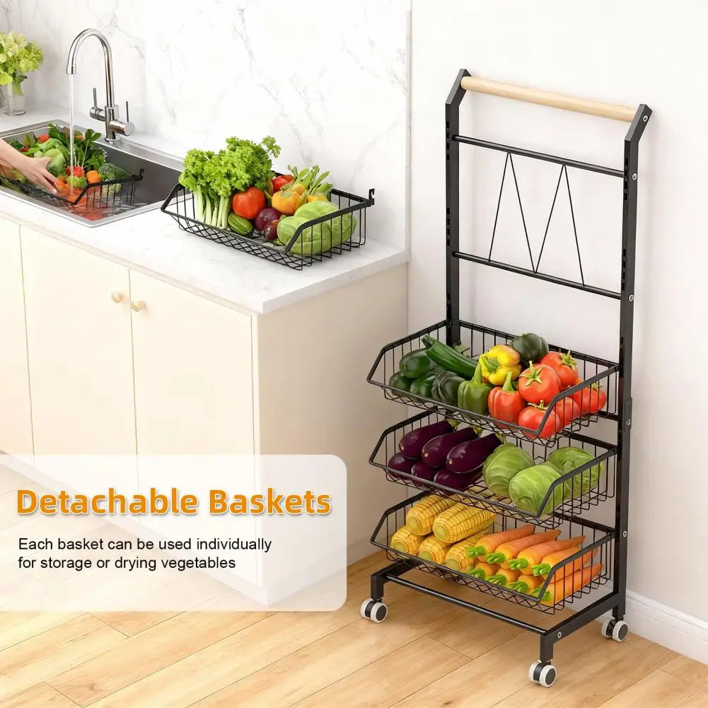 5-Tier Adjustable Rolling Kitchen Cart Fruit Vegetable Basket Metal Wire Storage Cart on Wheels for Potato Onion Snack Produce