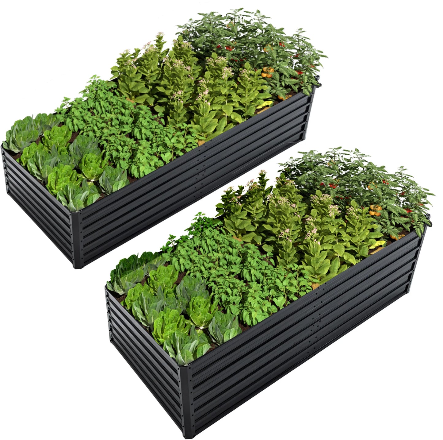 2-Pack 8×4×2FT Black Galvanized Raised Garden Bed Set, Metal Planter Boxes for Vegetables & Flowers