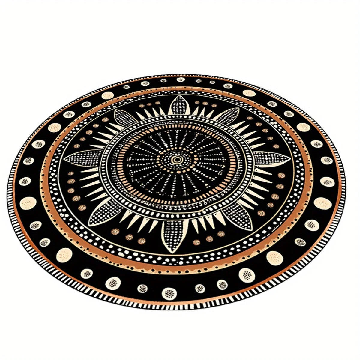 African Geometric Round Rug, Durable Polyester, Fade-Resistant & Washable, Mystical Ethnic Design, for Bedroom/Living Room
