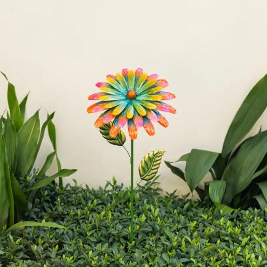 Metal Yard Stake 4" H H Painted Garden with Petals Iron Garden Yard Spring Decor for Lawn Landscape