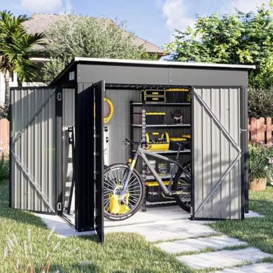 4' X 8' Shed Outdoor Storage Shed with Triple Lockable Door Metal Storage Cabinet with Slopping Roof for Tools Bicycles Storage