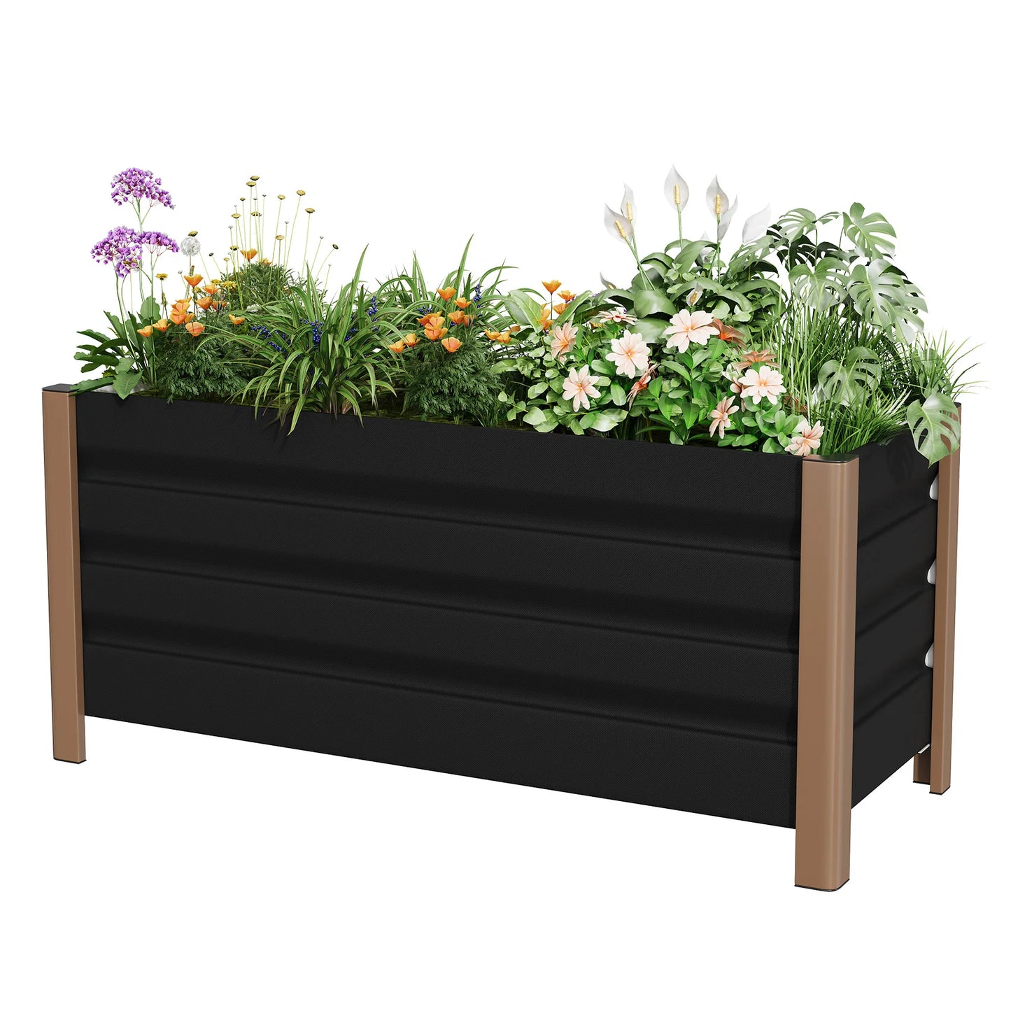 Weatherproof Aluminum Raised Garden Bed Planter Box Deep Rooted Planter w/Drainage Holes for Outdoor Patio Balcony Lawn Planting