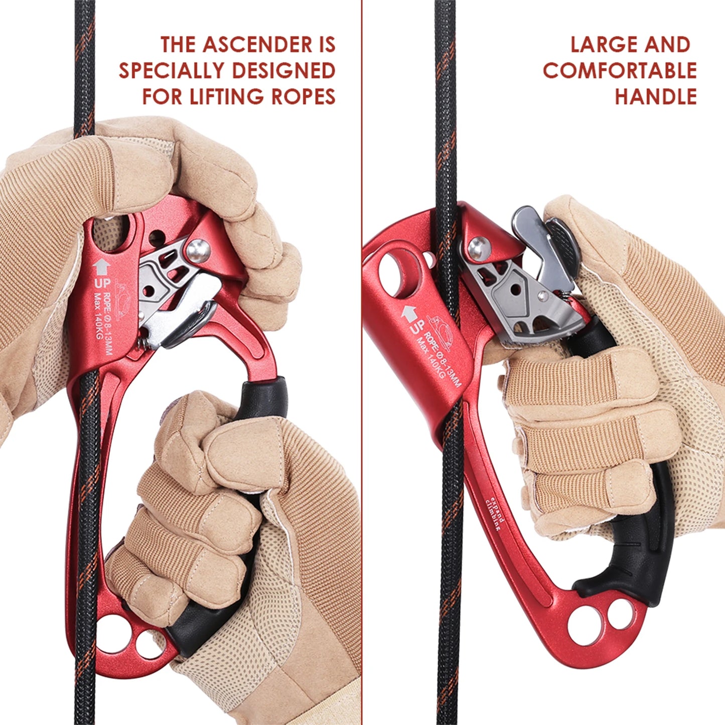 Vertical Rope Ascender Hand Ascender Aluminum  Alloy Rock Climbing Handheld Ascender for Aloft Working Caving