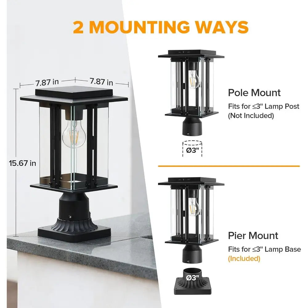 Lamp Post Light, Dusk to Dawn, Craftsman Style Post Light Waterproof, Powered with Pier Mount Base, 200 Lumens Post Lights