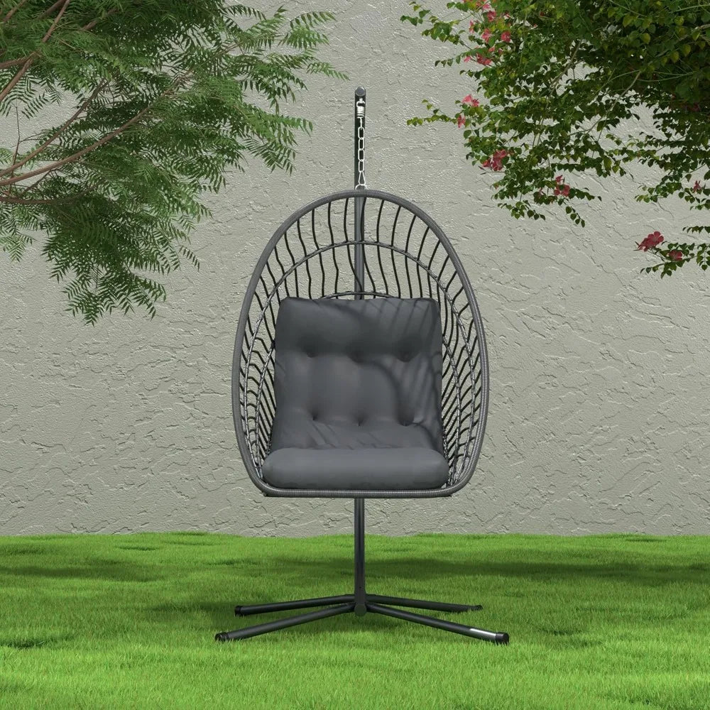 Hanging Egg Chair with Stand Indoor Outdoor, Foldable Rattan Wicker Hammock Egg Swing Chair for Bedroom Porch Patio Garage.