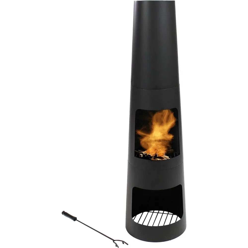 Chiminea Outdoor Fireplace - Chiminea Fire Pit with Poker and Cover - Outdoor Wood-Burning Fire Pit - Black Customized