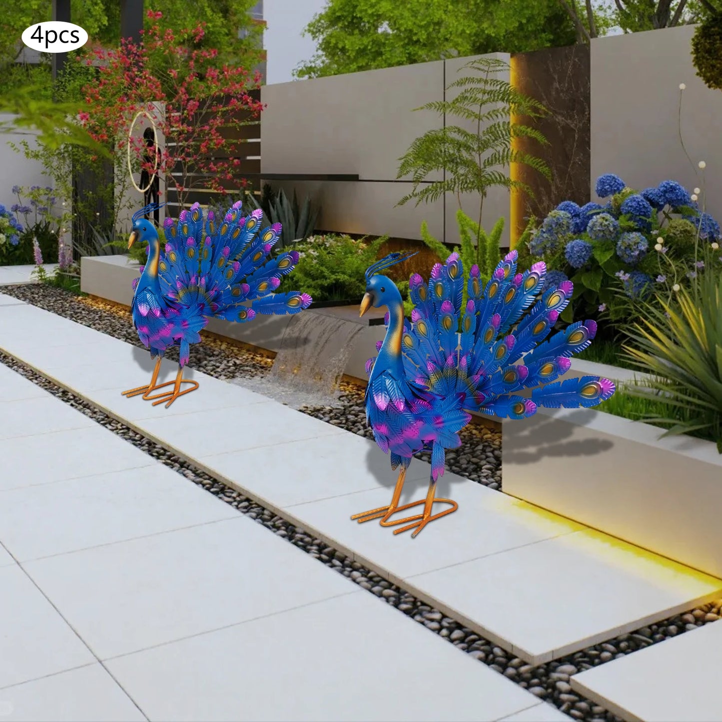 Realistic Metal Peacock Statues Iron Baking Paint Freestanding Outdoor Garden Decorative Ornaments Modern Yard Art Sculptures