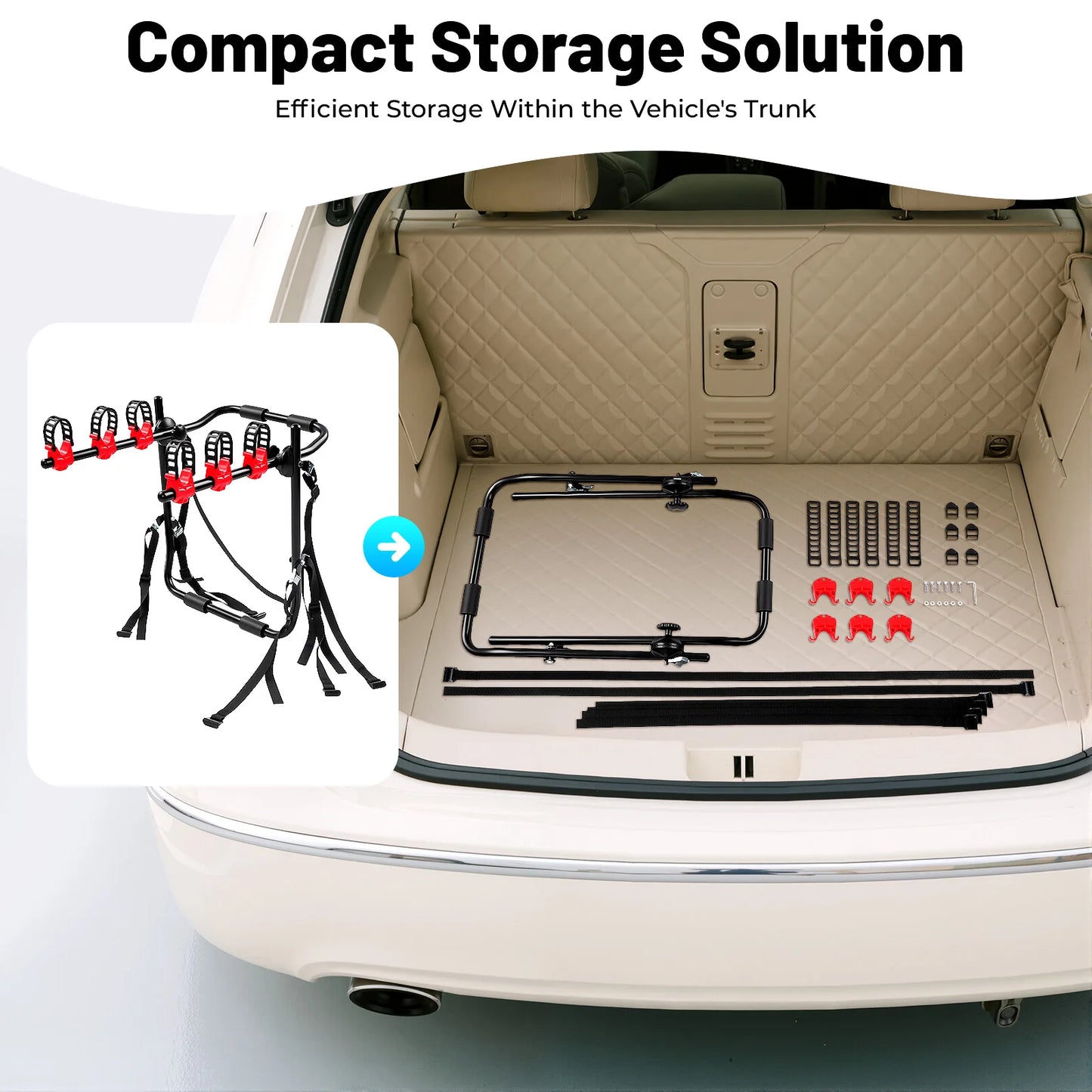3-Bike Foldable Car Rack, Trunk Mounted Bicycle Carrier with 20kgCapacity, Foldable Design for Easy Storage Sedans&SUVs