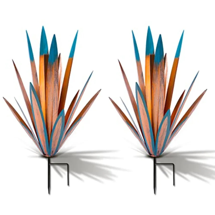Large Agave Sculpture Rustic Metal Agave Plant Outdoor Interior Decoration Outdoor Lawn Decoration Yard Wooden Posts Matching G