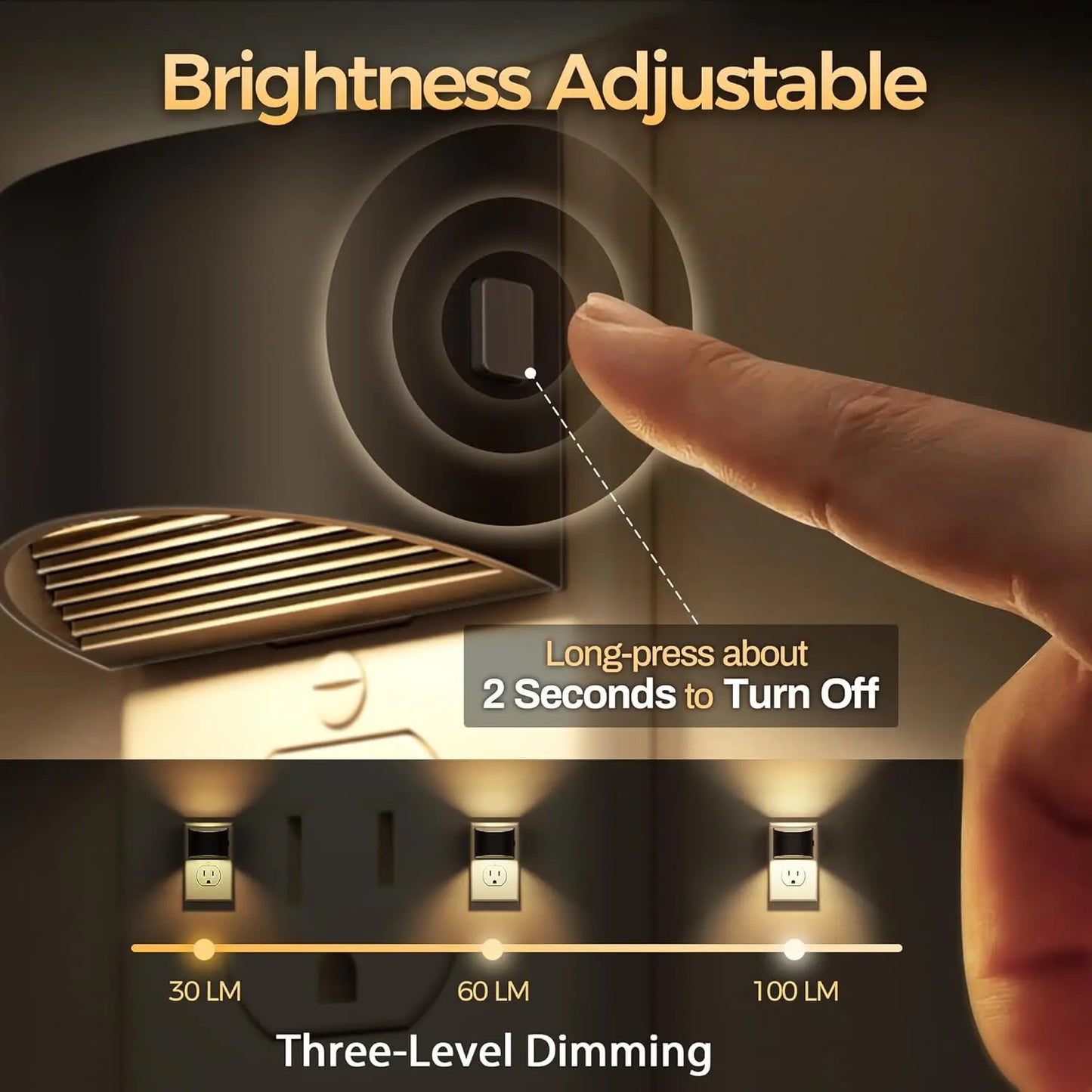 LED Night Light Plug-in Wall, 3-Level Brightness Adjustable with Dusk-to-Dawn Sensor for Bedroom, Bathroom, Hallway