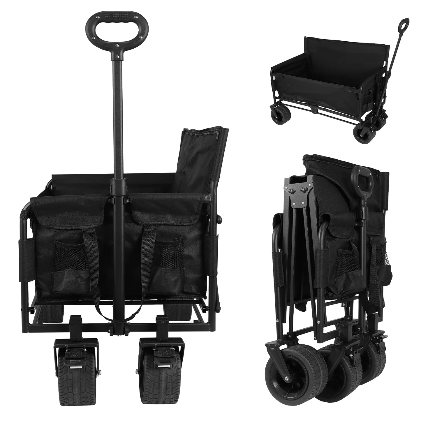 40In Collapsible Wagon Cart Heavy Duty 265LBS Utility Grocery Cart with Wheels for Camping Sports Outdoor Activities Black