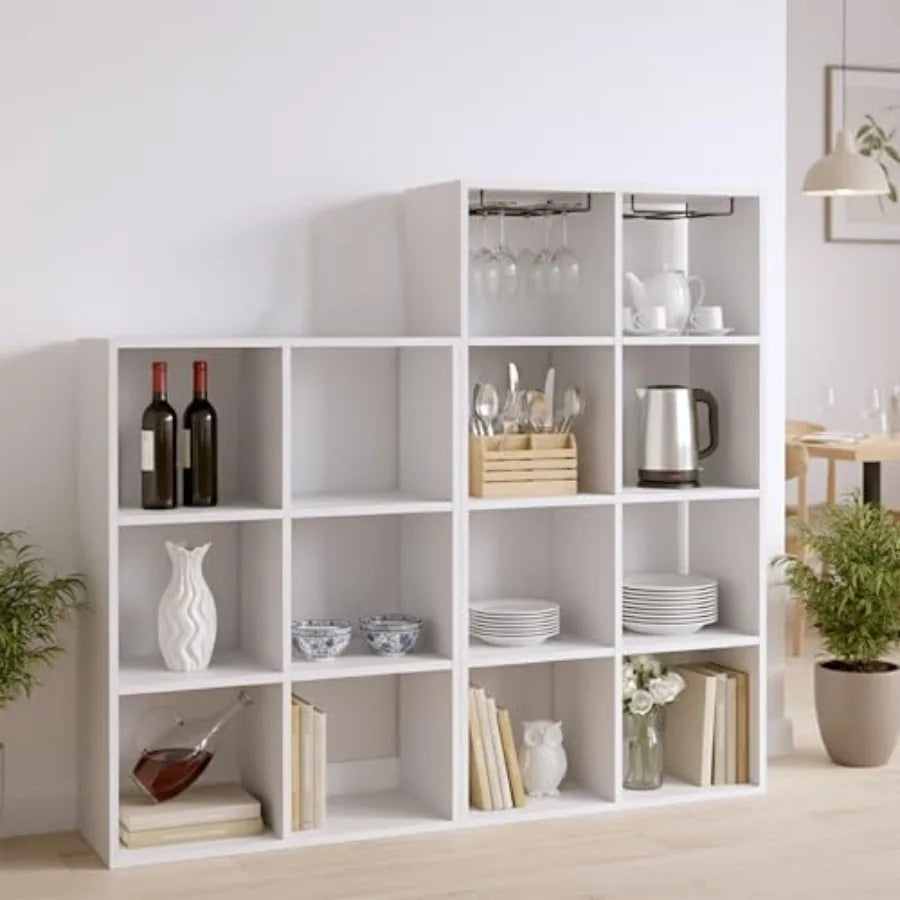 8-Cube Storage Organizer White Bookshelf with Open Compartments for Home Office Modern Bookcase Display Shelf for Living Room B