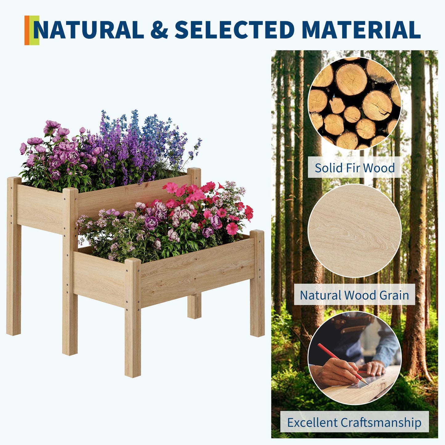 2-Tier Wooden Raised Garden Bed with Legs, Outdoor Planter Box with Drainage Holes, for Vegetables, Flowers, Backyard, Patio