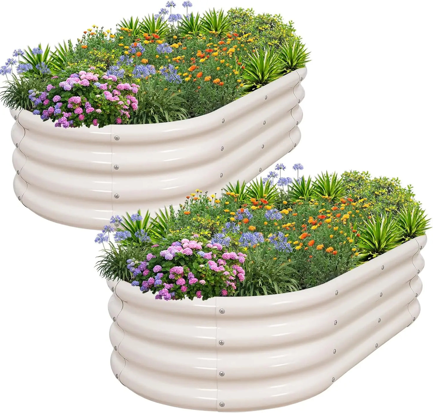 Galvanized Metal Raised Garden Bed Kit, 4x2x1ft Outdoor Planter Box with Tools, White-2 Pack for Vegetables and Flowers