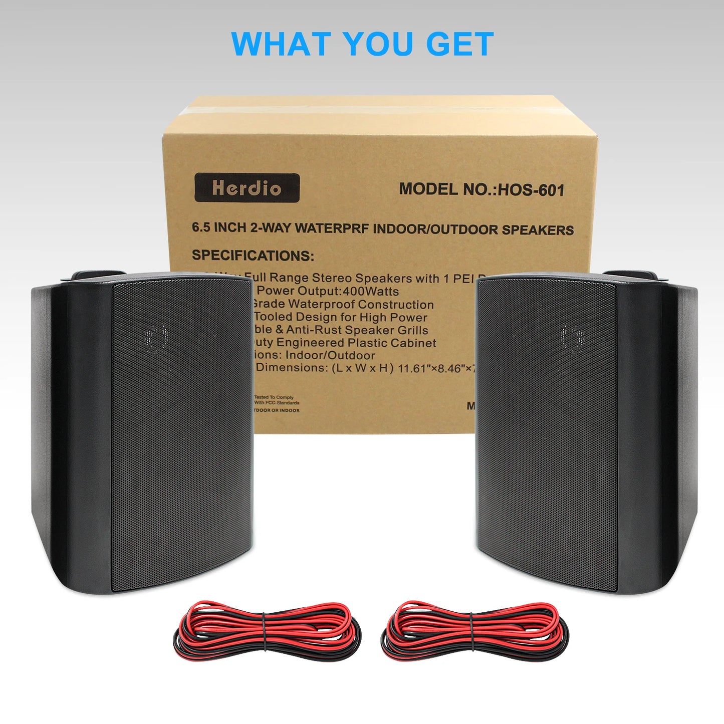 Herdio 6.5 Inch Wall Mounted Speaker 400W Pair Of Passive Outdoor ABS Material Speaker System  Applicable To living Room Garage