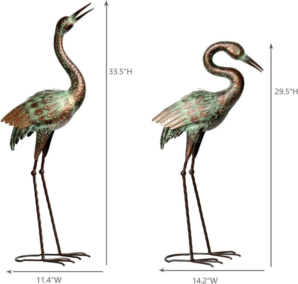 Blue Heron Garden Statues, Metal Crane Sculptures for Outdoor Decor, Patina Art Lawn Ornaments for Yard Patio
