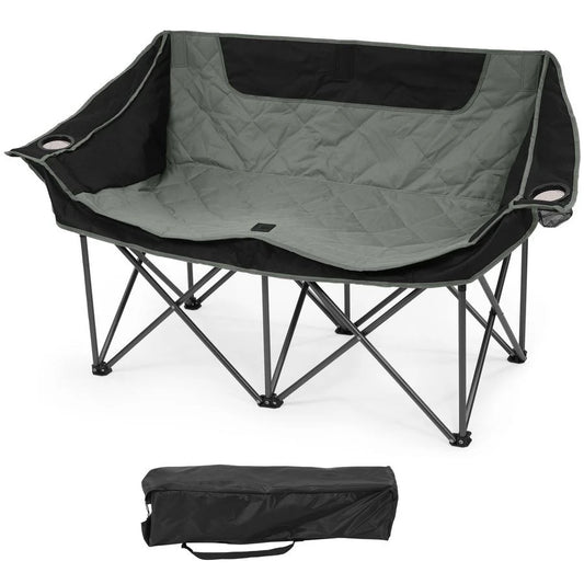 Double Camping Chair, 2 Person Oversized Loveseat for Adults, Portable Heavy Duty Outdoor Folding Chair with Arms, Cup Holder Ca