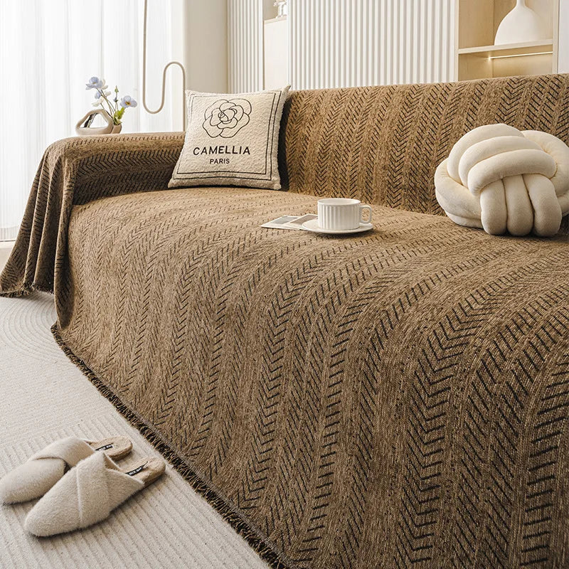 Home Sofa Cover Design Fishbone Pattern 3 Seater Sofa Cover full Set Anti-cat Scratching Non-slip Sofa Blanket