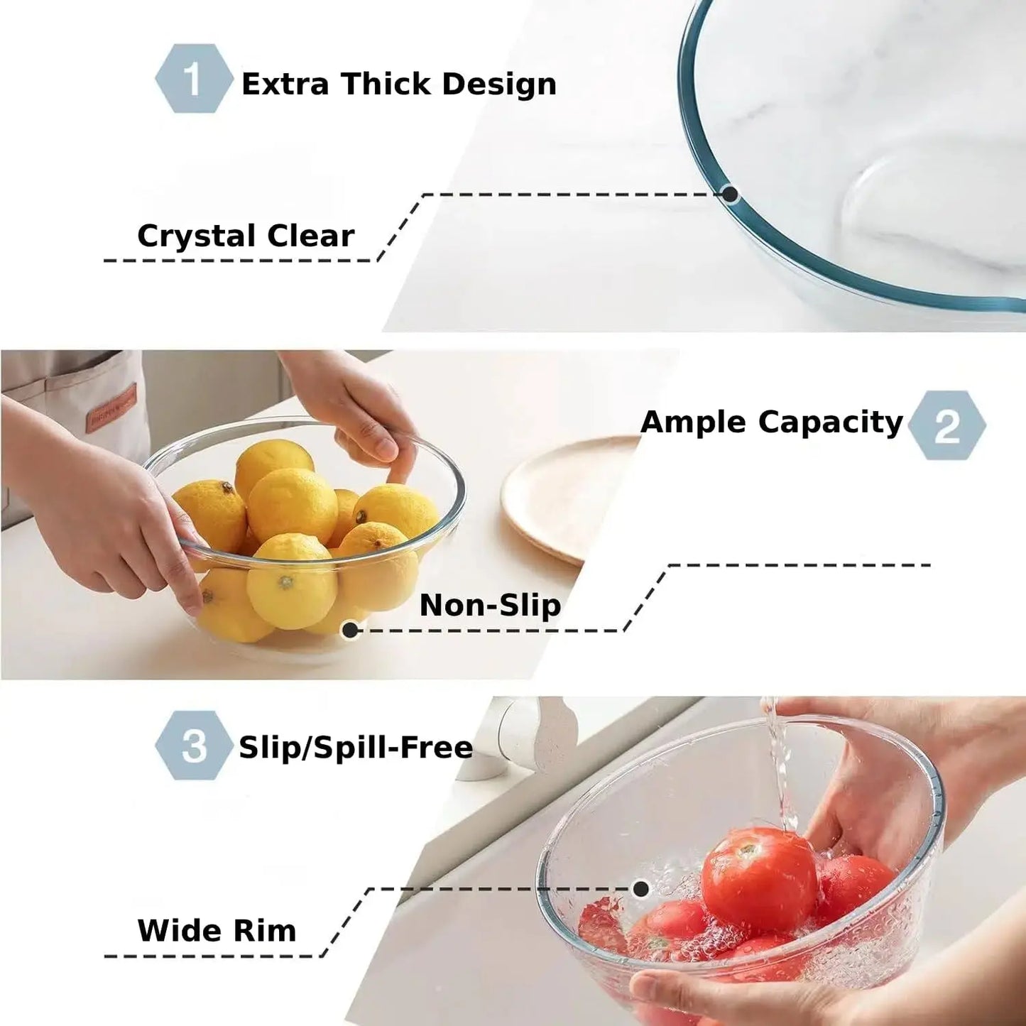 4pc Nesting Glass Mixing Bowls Set (2.80QT, 1.64QT, 1.16QT, 0.85QT) for Cooking Baking Storage Dishwasher Microwave Safe