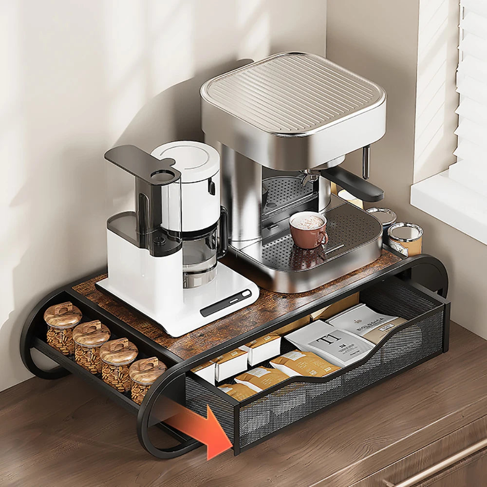 Coffee Pod K Cups Holder, Iron Coffee Station Bar Storage Organizer With Drawer For Coffee Station Bar Storage Desk Oganization