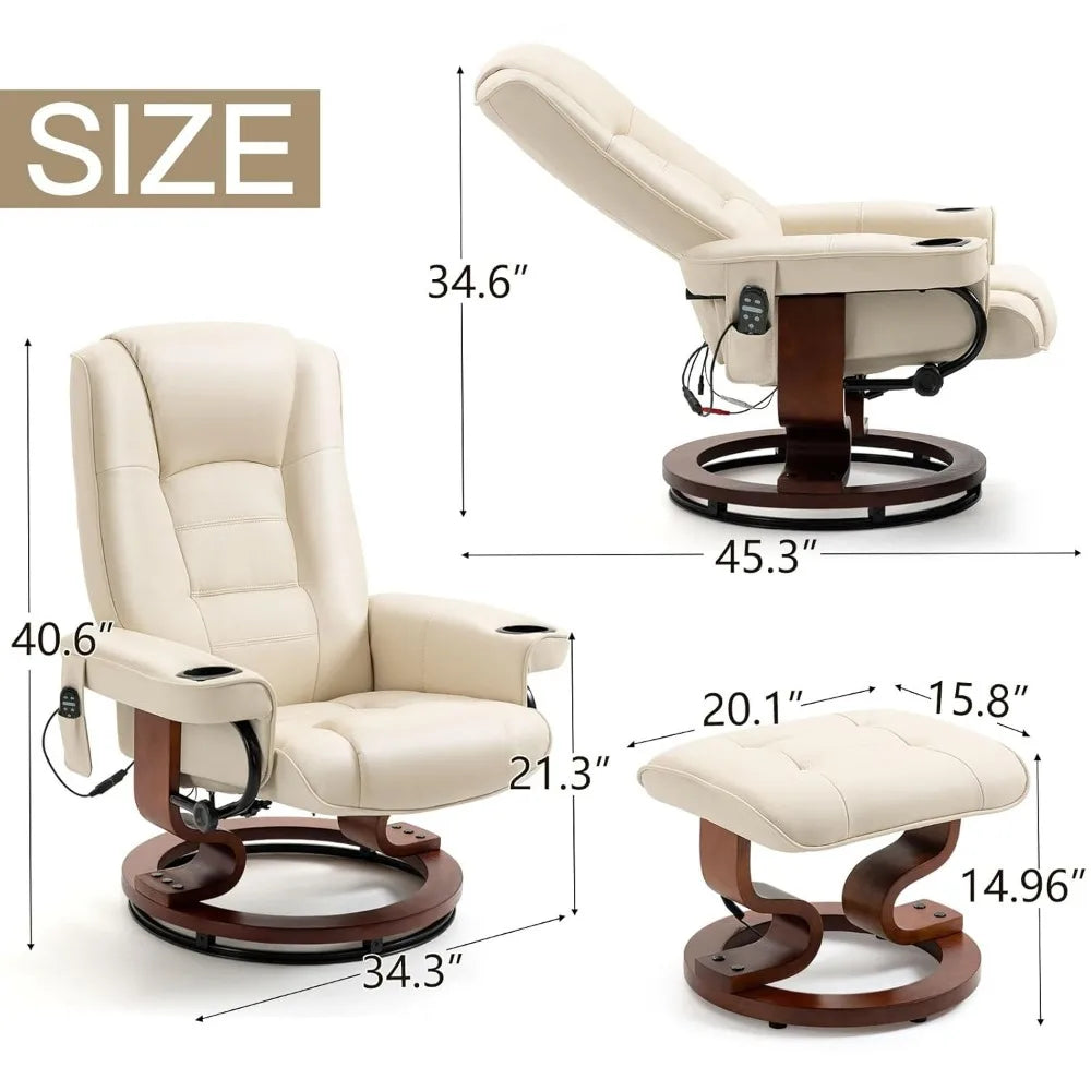 Reclining Chair with Vibration Massage Faux Leather Recliner with Ottoman Swivel Wood Recliner Chairs, Customized