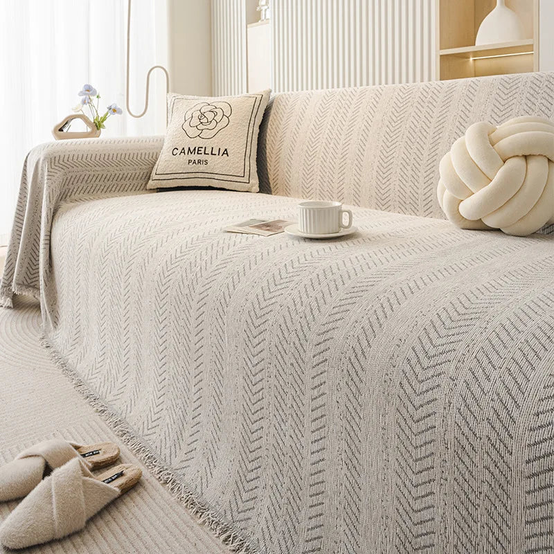 Home Sofa Cover Design Fishbone Pattern 3 Seater Sofa Cover full Set Anti-cat Scratching Non-slip Sofa Blanket