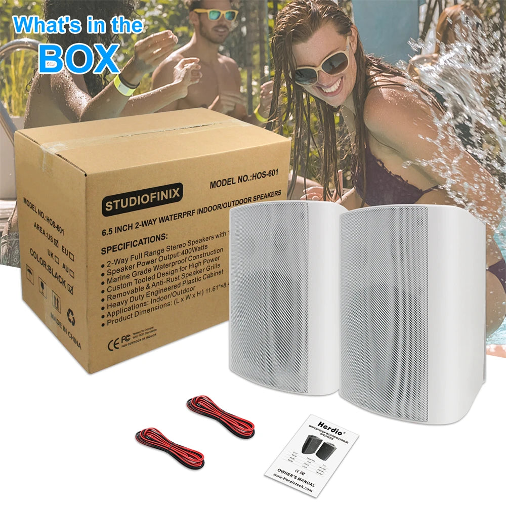 Herdio 6.5 Inch Wall Mounted Speaker 400W Pair Of Passive Outdoor ABS Material Speaker System  Applicable To living Room Garage