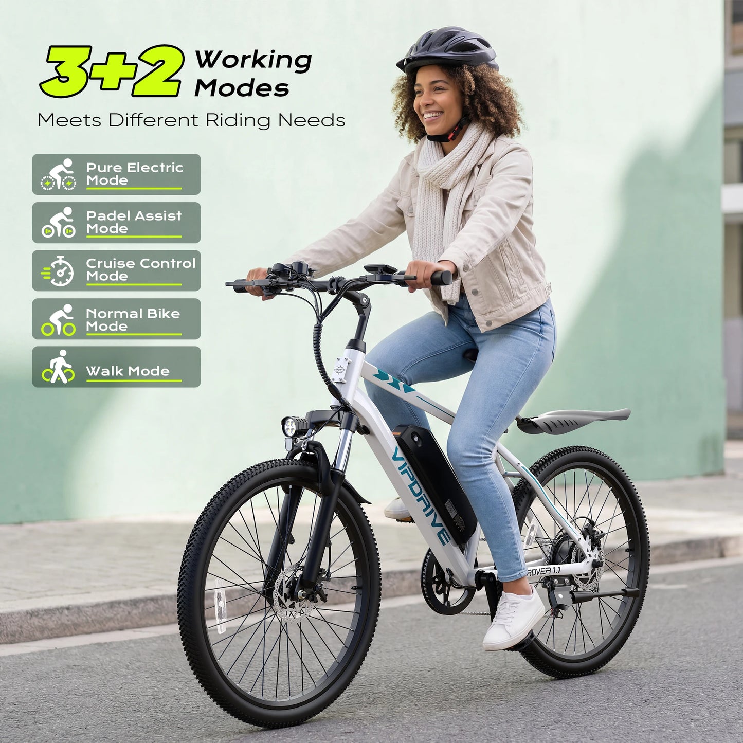VIPDRIVE Rover 1.1 Adult Electric Bike, 750W Peak Power, 48V 7.8Ah, 24" MTB E-bike, 20MPH Mountain Ebike, 1-Year Warranty