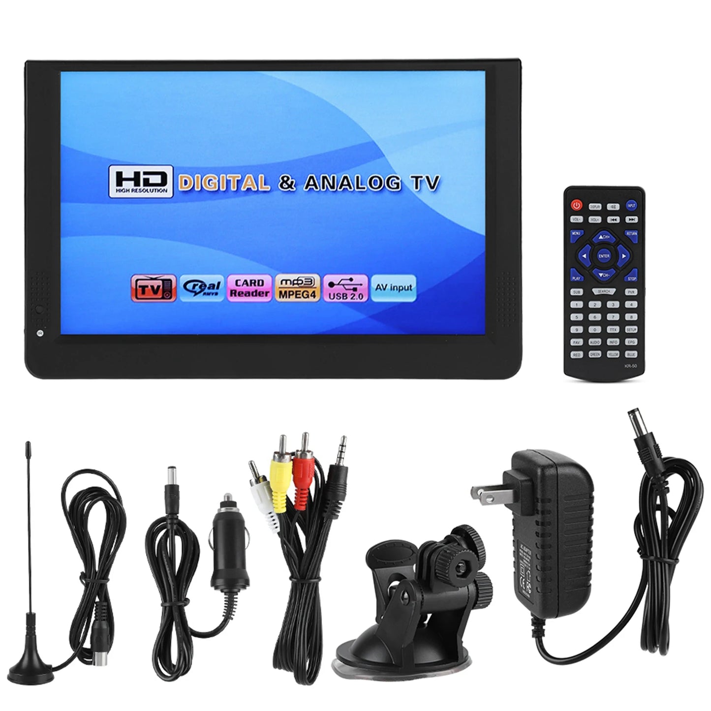 NEW 12in Color Screen 1080P Car Digital TV ATV/UHF/VHF Stereo Surrounding Car Television Mini Television Portable