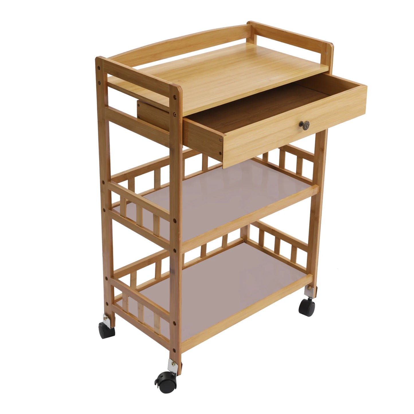 Mobile Kitchen Cart Trolley Rolling Wheelcart Storage Rack Beauty Salons Restaurants Bamboo 65kg Bearing