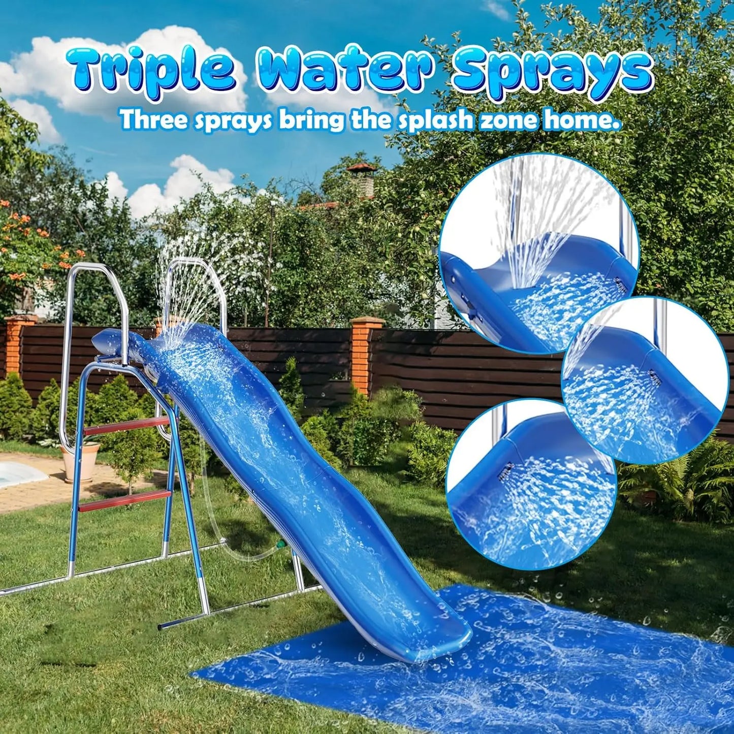 Kids Backyard Water Slide with Triple Spray Sprinkler and Tarp for Summer Outdoor Fun