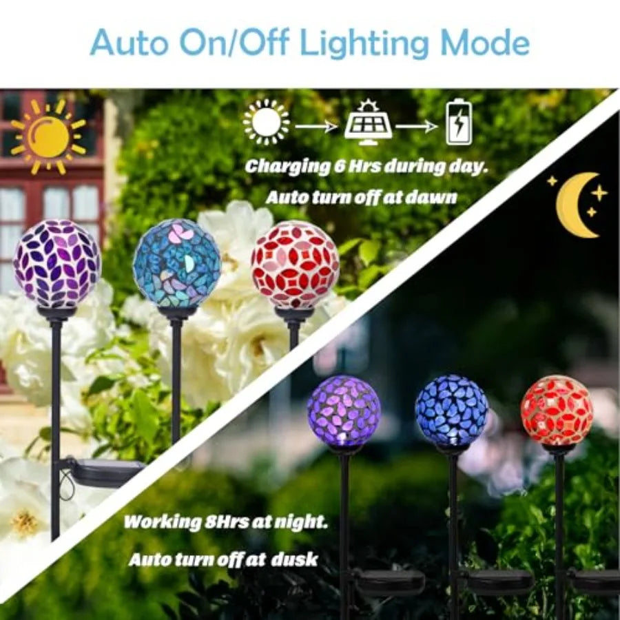 Solar Lights Outdoor Decorative Solar Mosaic Garden Stakes Decorative Lights Waterproof for Pathway Yard Lawn Decoration 3 Pack