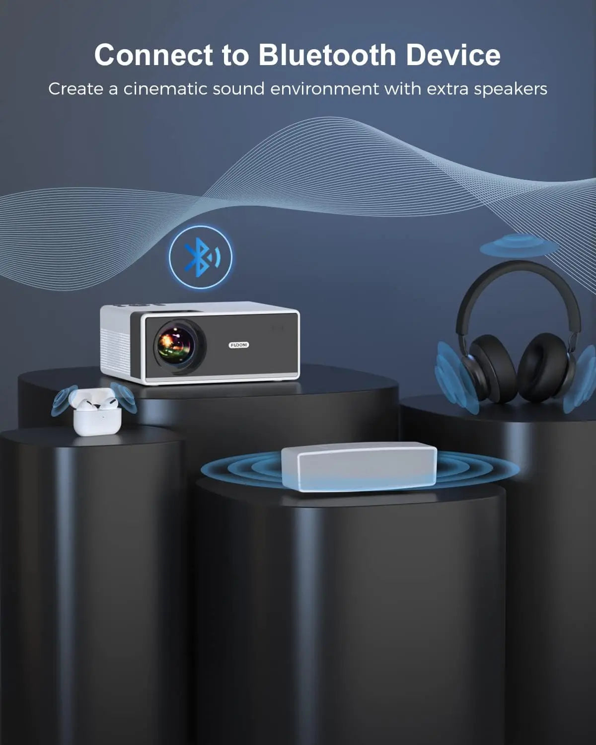 4K WiFi Bluetooth Projector, 300ANSI FHD 1080P Indoor Outdoor Home Theater, Compatible with HDMI/USB/Phone/Laptop/TV Stick