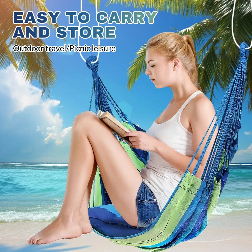 Stripes Canvas Hammock Chair Outdoor/indoor Hanging Chairs Single Leisure Swing 200KG Wide Bearing Garden Beach Camping Hammock