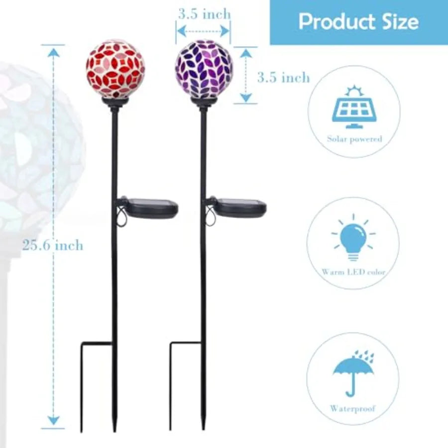 Solar Lights Outdoor Decorative Solar Mosaic Garden Stakes Decorative Lights Waterproof for Pathway Yard Lawn Decoration 3 Pack
