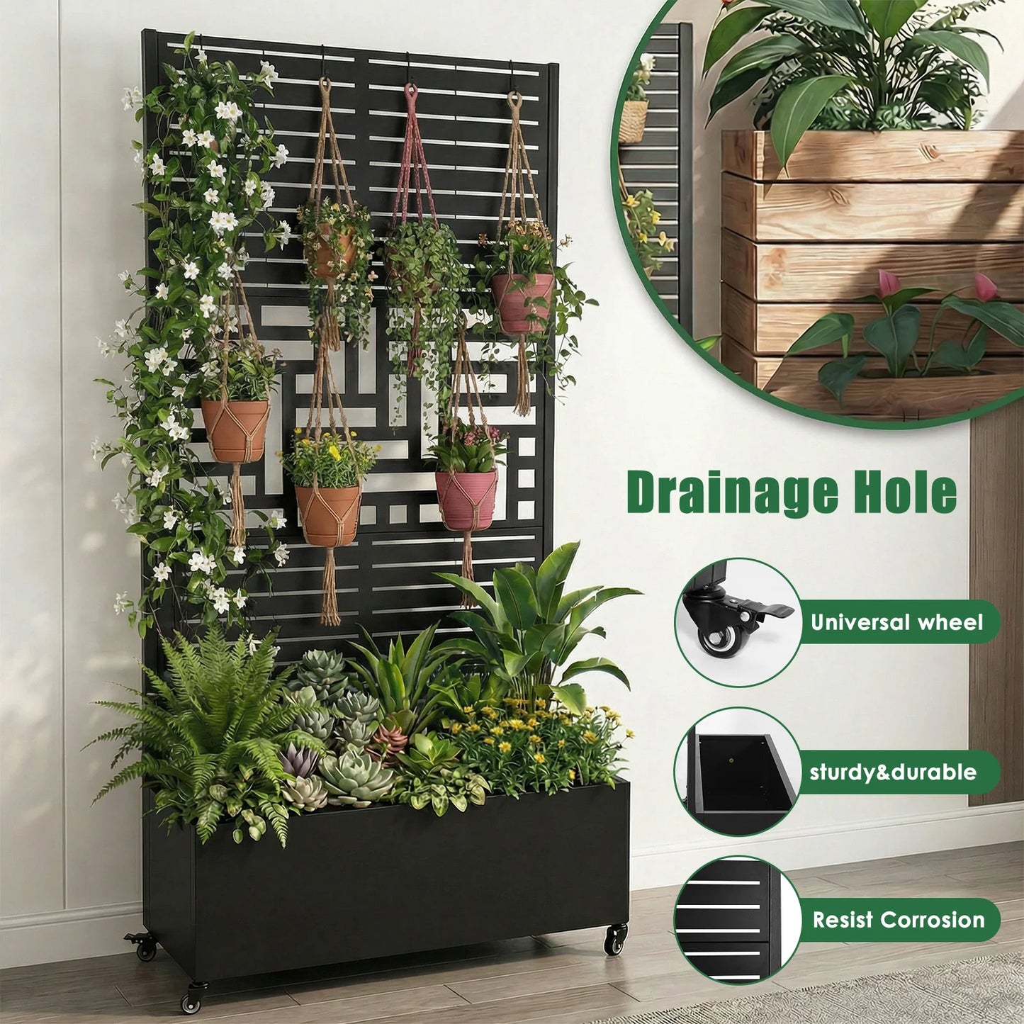 Plant Box with Metal Trellis Outdoor Raised Planter Box Privacy Screen Raised Garden Bed Privacy Planters for Patio Planter Box