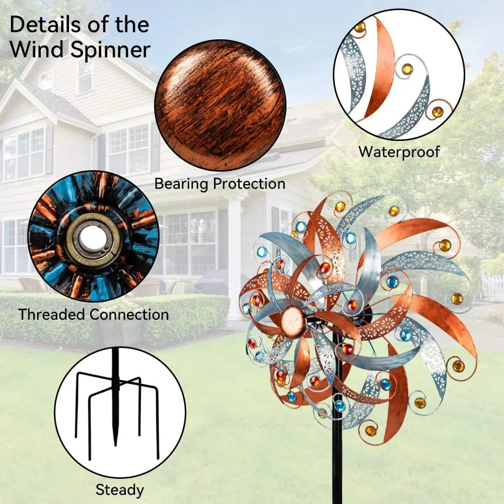 Large Wind Spinner Outdoor, 20 Inches Dia Vintage Metal Windmills, Kinetic Wind Spinners & Sculpture for Yard and Garden