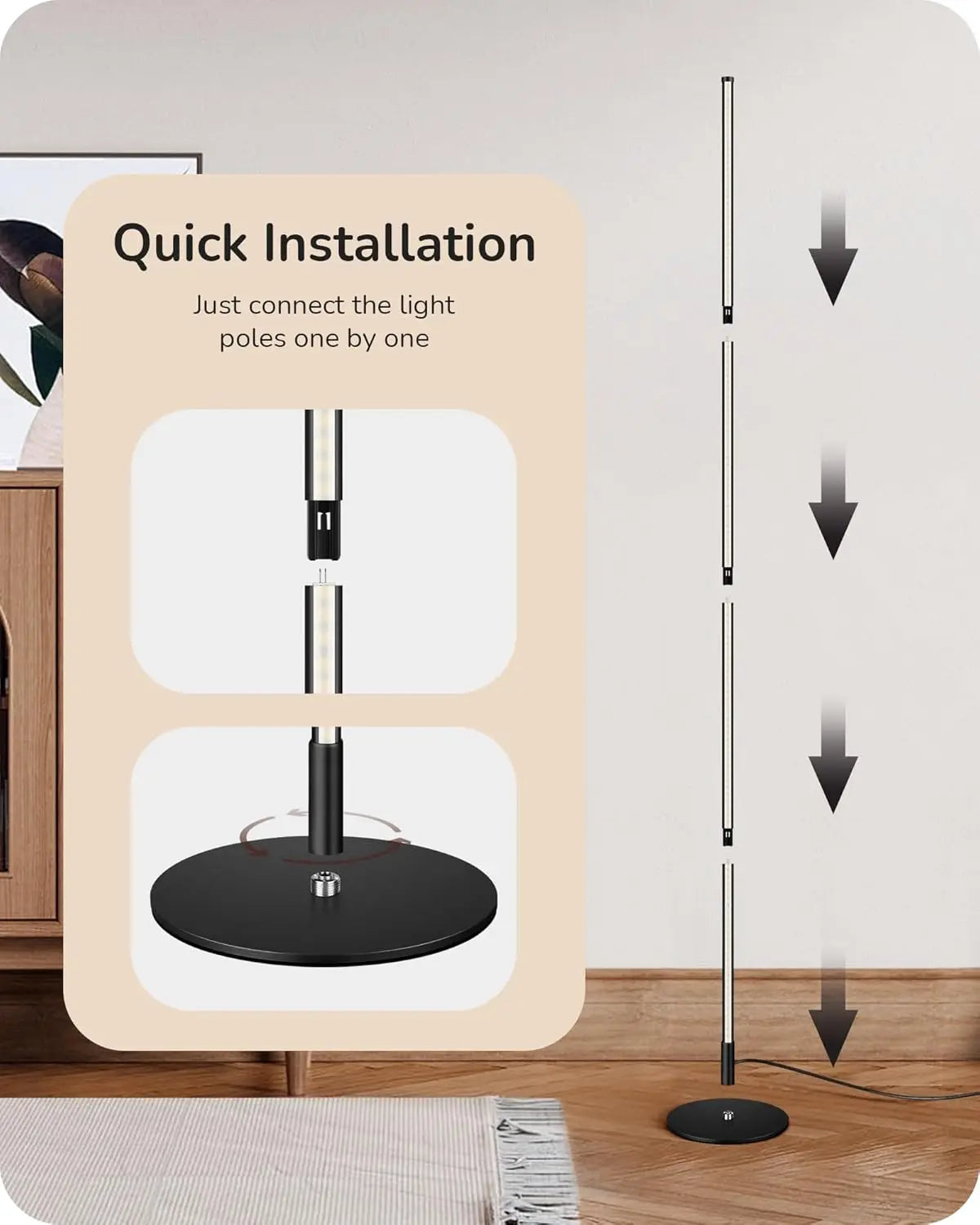 57.5" Adjustable Dimmable LED Corner Floor Lamp, Minimalist Design for Living Room Bedroom Office, Warm White Light