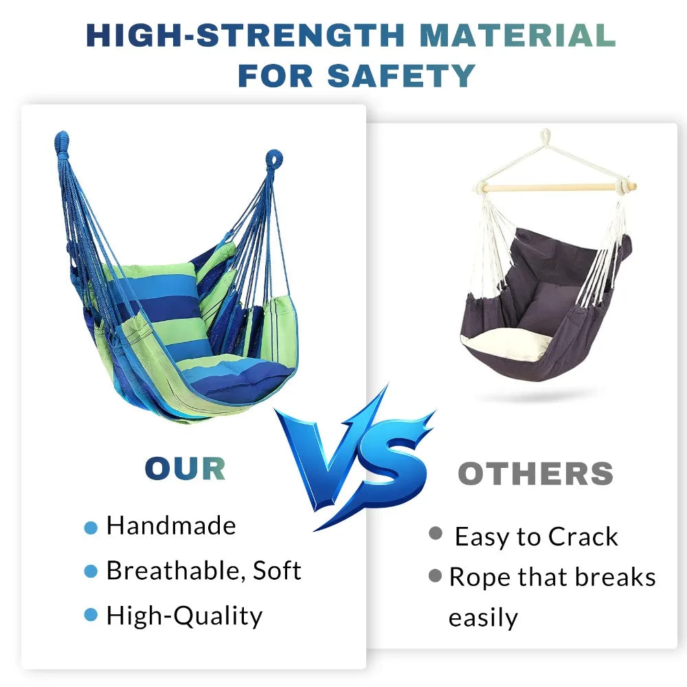 Stripes Canvas Hammock Chair Outdoor/indoor Hanging Chairs Single Leisure Swing 200KG Wide Bearing Garden Beach Camping Hammock
